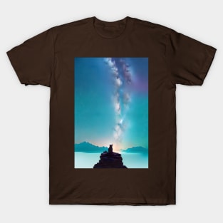 Galaxy Cat Double Exposure - Modern Digital Art T-Shirt